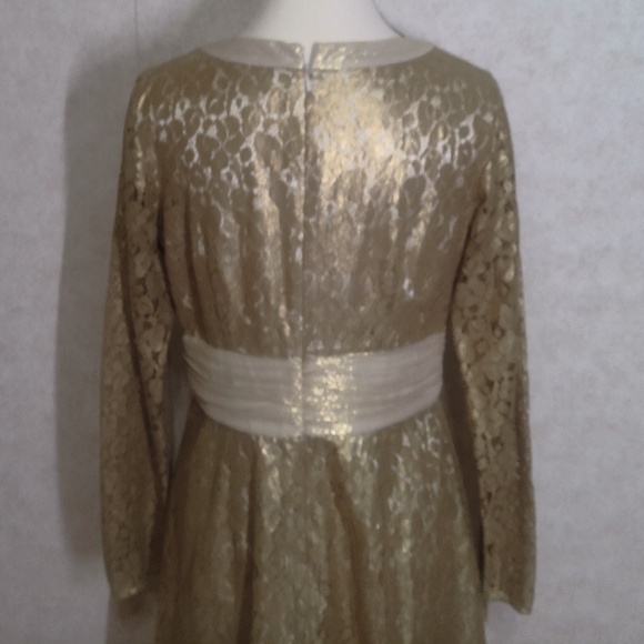 NWOT Laundry Gold Lame Lace Cream Lining Zip Closure Cotton/Nylon Midi Dress Sz8 - Picture 5 of 11